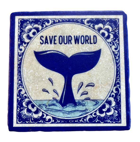 Marmor Fliese Glas Untersetzer Save our world